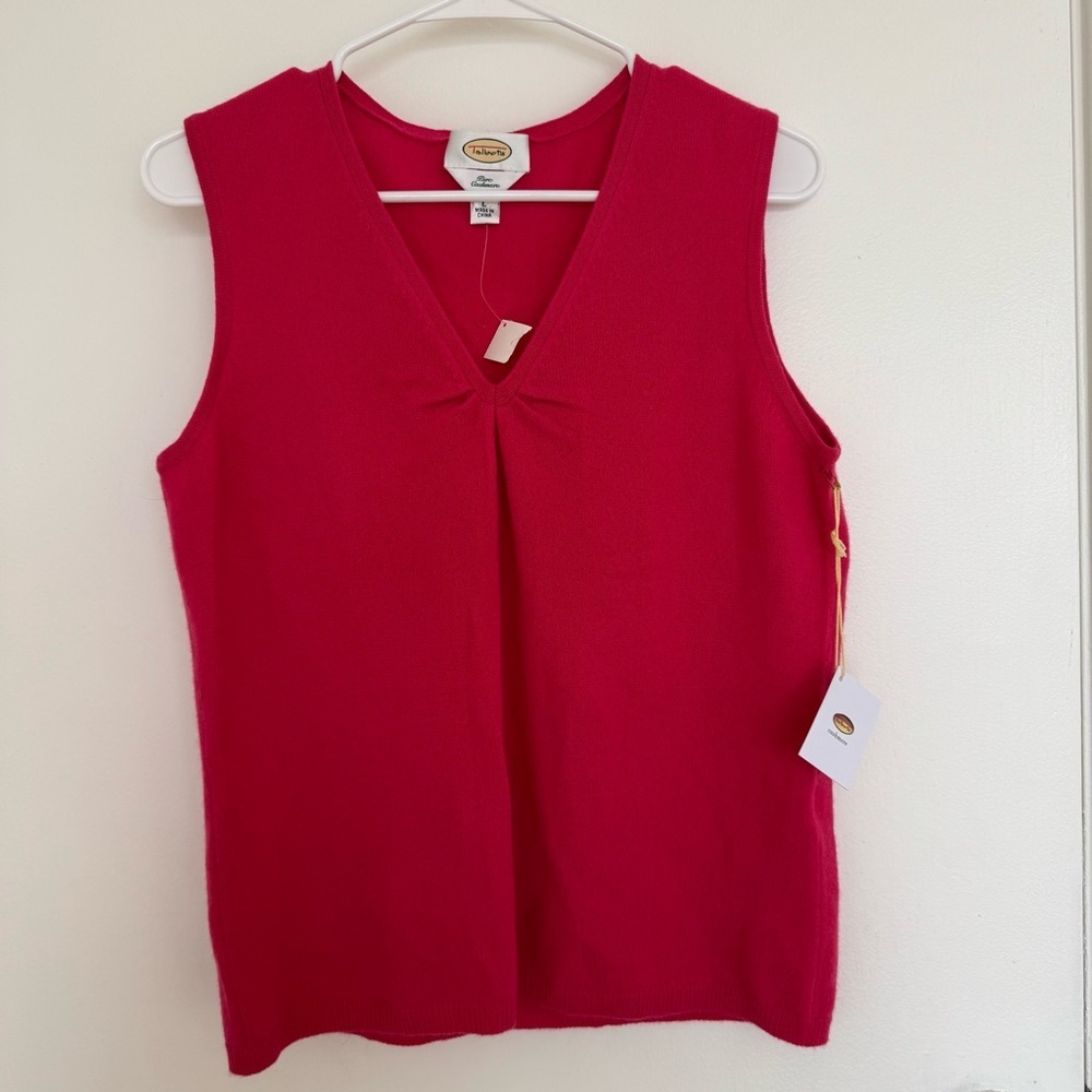 Talbots Sleeveless V-Neck 100% Pure Cashmere Tank in Pink Large